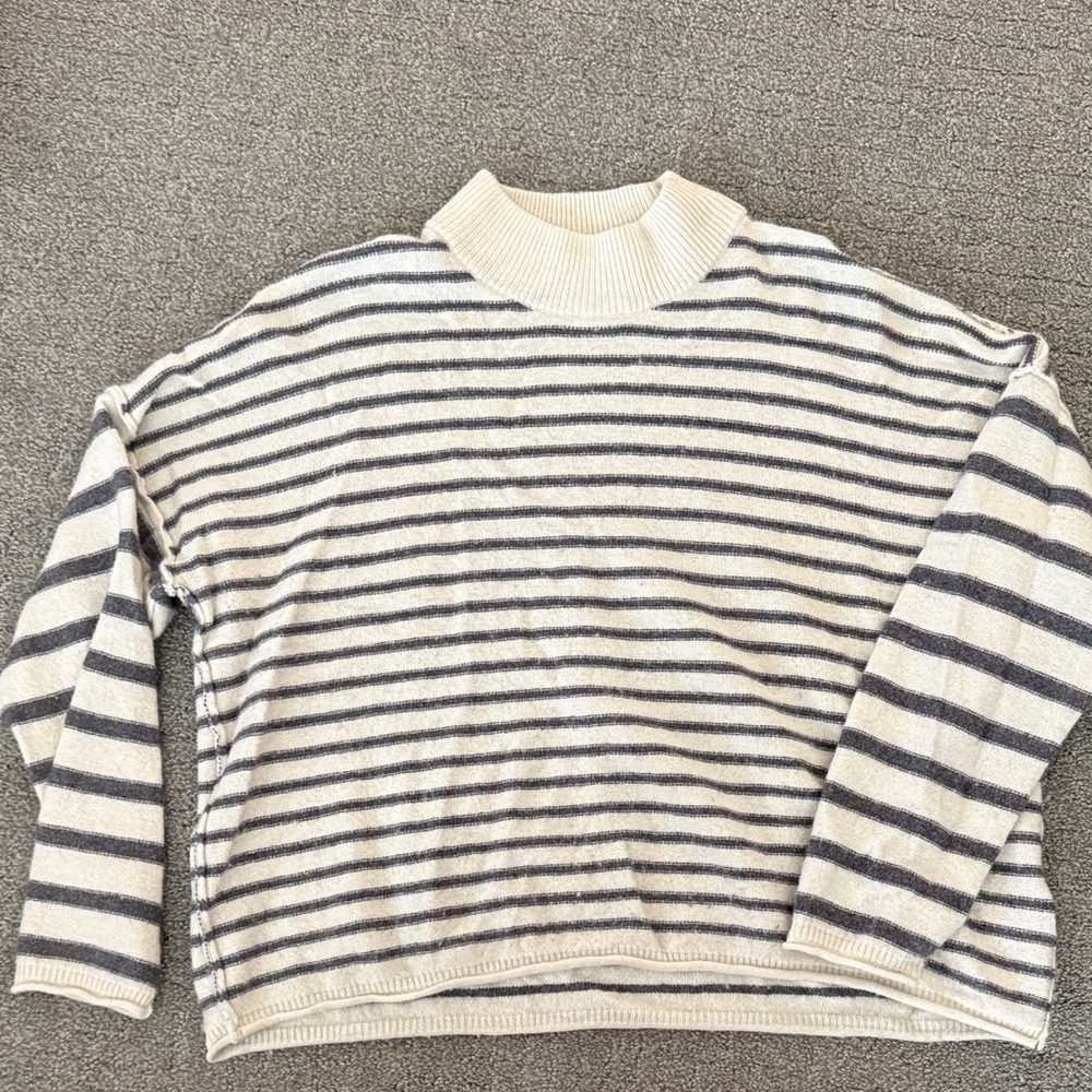 Madewell Cream and Gray Striped Turtleneck Sweater